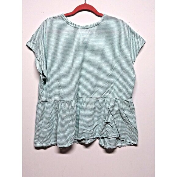 Terra & Sky Womens Peplum Tshirt Top Plus 1X (16W-18W) Blue Striped pullover cap - Picture 6 of 15
